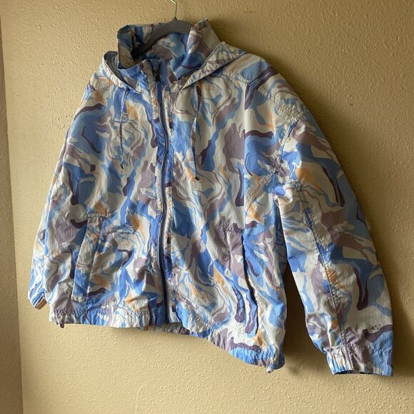 Eddie Bauer Jacket Womens PXL Windpac Peak Blue Marble‎ Shell Hooded Waist pack - Picture 3 of 13